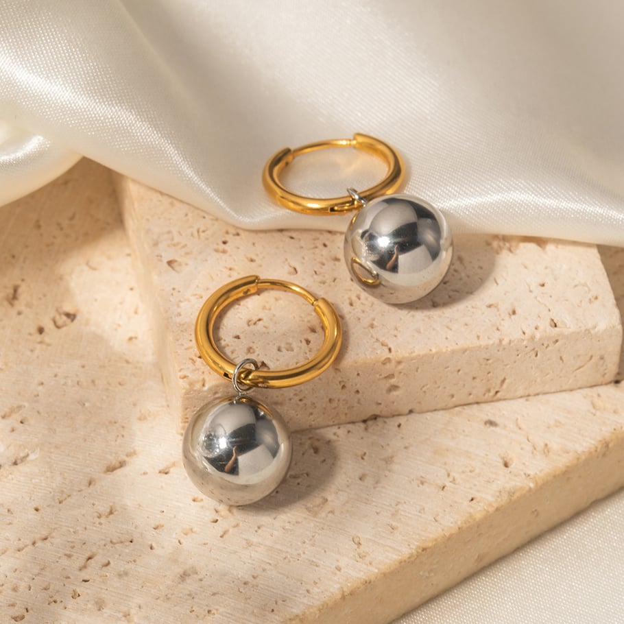 INS fashion new 18K gold stainless steel earrings gold ball pendant titanium steel earrings personalized versatile earrings jewelry for women Picture7