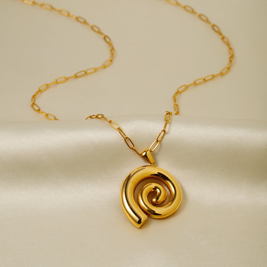 European and American 18k gold stainless steel threaded circle pendant necklace INS internet celebrity style spiral cleanfit style necklace Picture4
