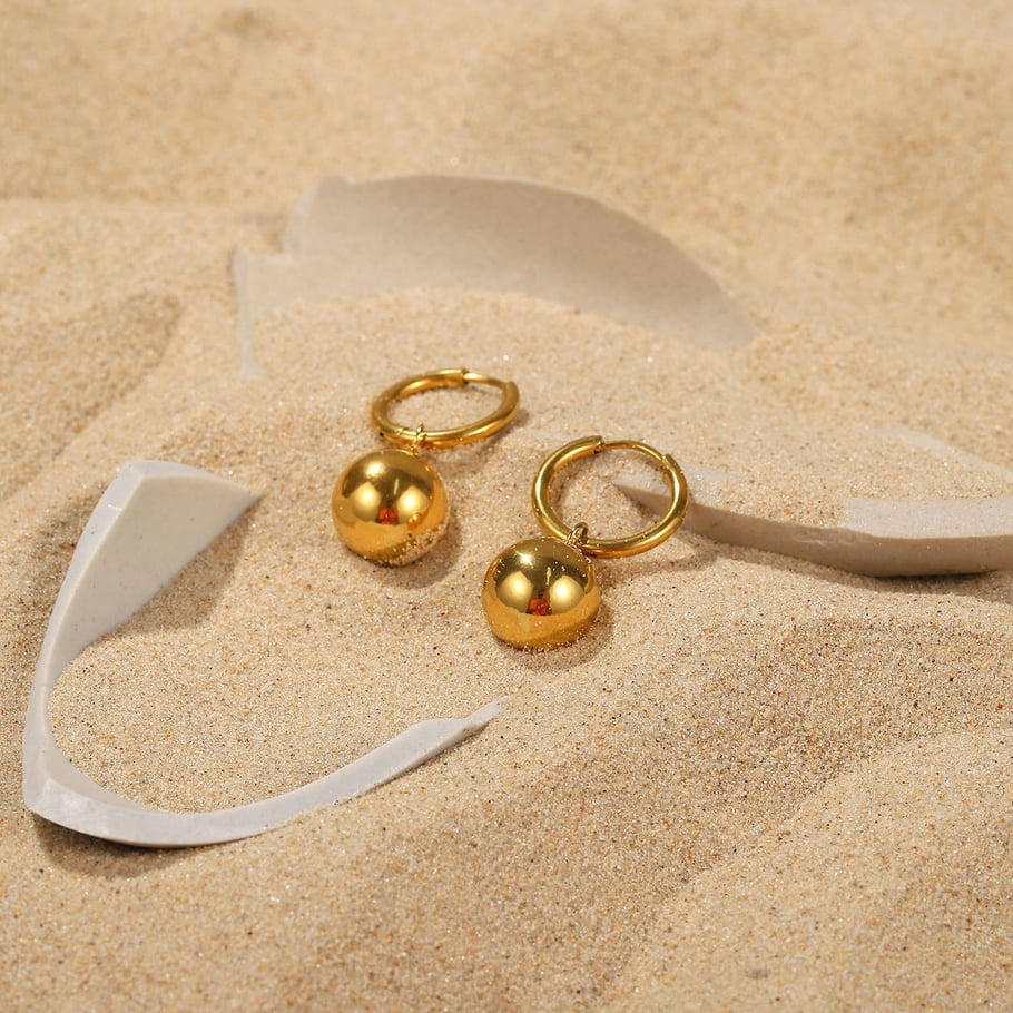 INS fashion new 18K gold stainless steel earrings gold ball pendant titanium steel earrings personalized versatile earrings jewelry for women Picture5