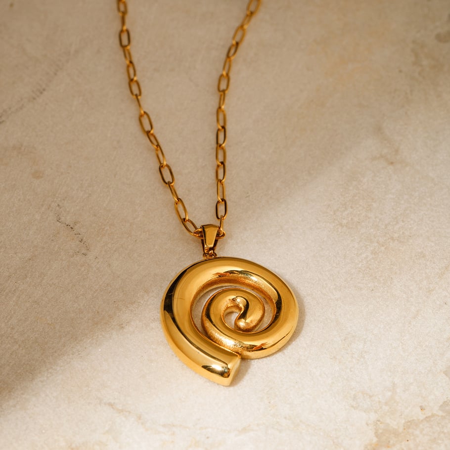 European and American 18k gold stainless steel threaded circle pendant necklace INS internet celebrity style spiral cleanfit style necklace Picture5