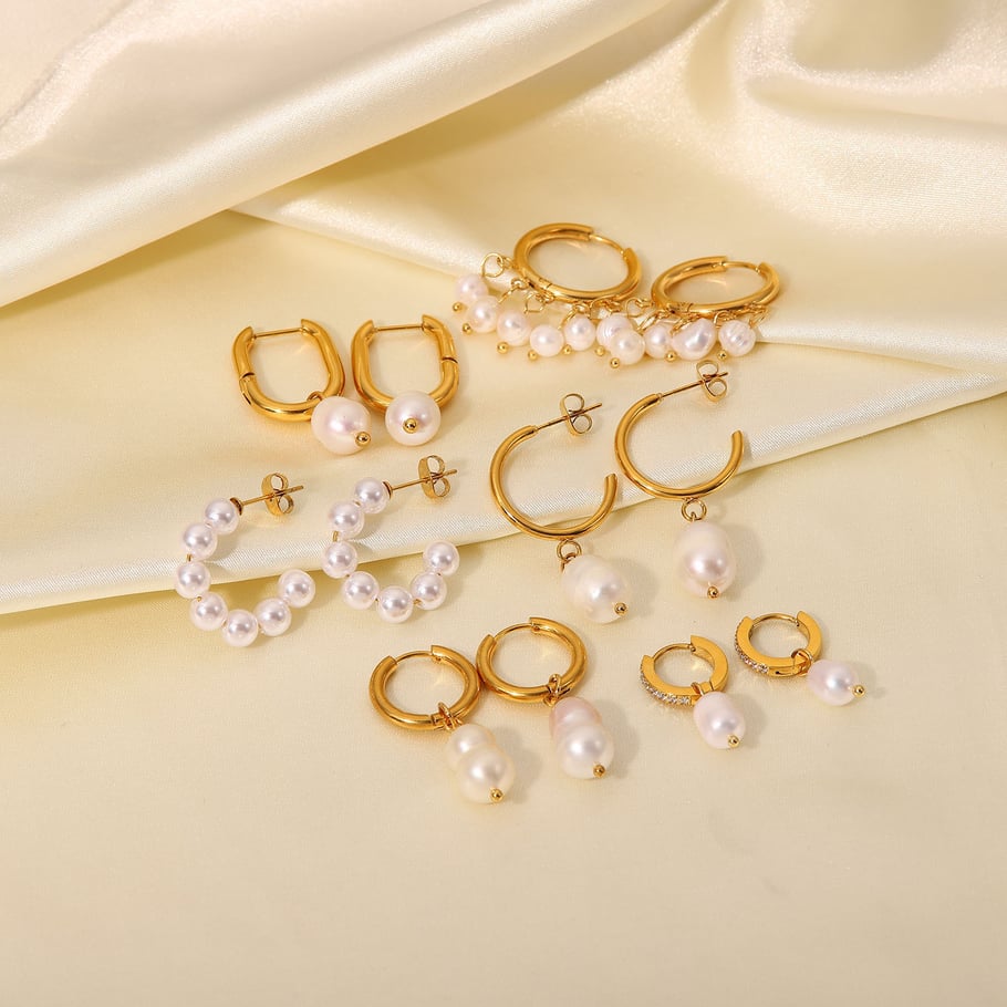 European and American INS style Internet celebrity same style 18K gold stainless steel earrings fashion personalized pearl earrings earrings women's jewelry Picture5