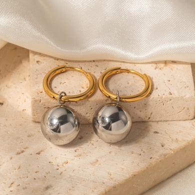 INS fashion new 18K gold stainless steel earrings gold ball pendant titanium steel earrings personalized versatile earrings jewelry for women h5 Picture8