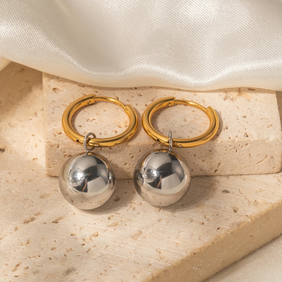 INS fashion new 18K gold stainless steel earrings gold ball pendant titanium steel earrings personalized versatile earrings jewelry for women Picture8