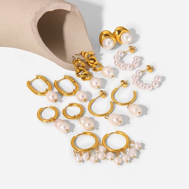 European and American INS style Internet celebrity same style 18K gold stainless steel earrings fashion personalized pearl earrings earrings women's jewelry h5 Picture6