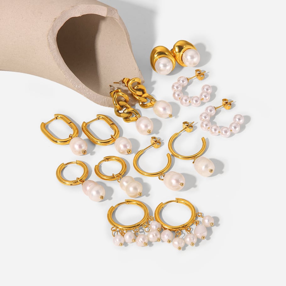 European and American INS style Internet celebrity same style 18K gold stainless steel earrings fashion personalized pearl earrings earrings women's jewelry Picture6