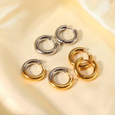 Europäischer und amerikanischer INS-Stil, 4 mm, neues Design, schlichter 18 Karat vergoldeter Edelstahlschmuck, Gold- und Silber-Creolen-Zubehör h5 Bild5