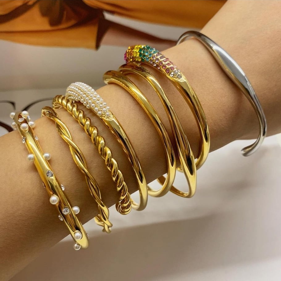 1 Piece Simple Style Multi-layered Geometric Stainless Steel Women's Bangles Picture3
