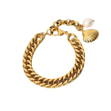1 Piece Cuba Fancy Simple Fashion Style Stainless Steel 18K Gold Plated Freshwater Pearl Women's Chain Bracelets h5 Picture6