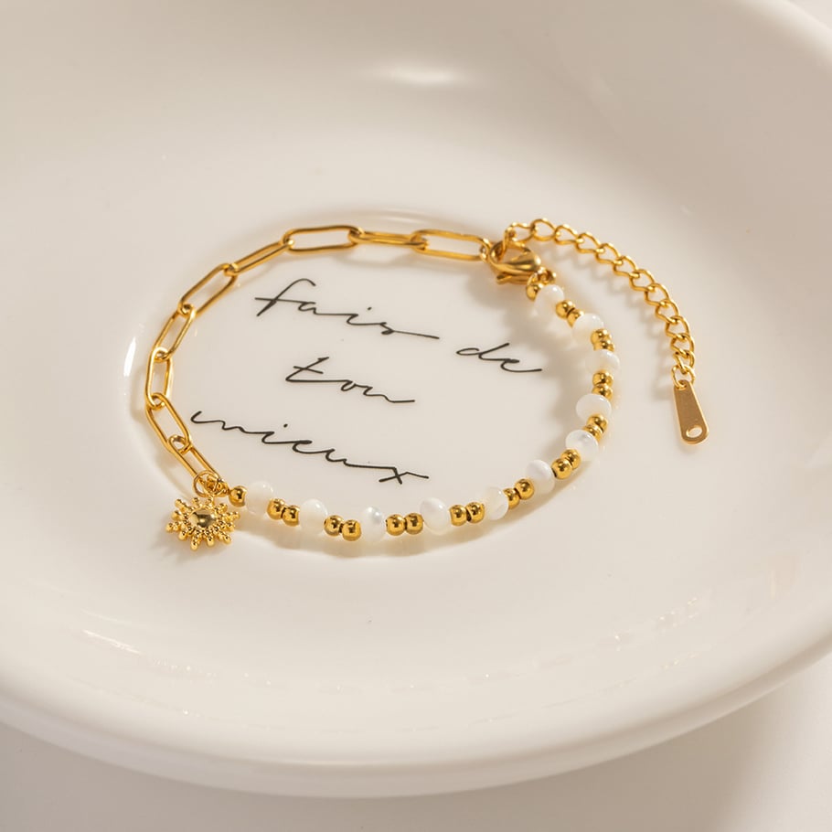 1 Stück Fashion Style Retro Style Sonnenform Künstliche Perlen Perlen Edelstahl 18 Karat vergoldet Damen Charm Armbänder Bild2