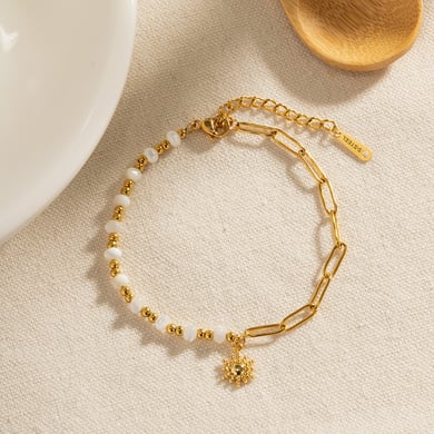1 Stück Fashion Style Retro Style Sonnenform Künstliche Perlen Perlen Edelstahl 18 Karat vergoldet Damen Charm Armbänder h5 Bild3