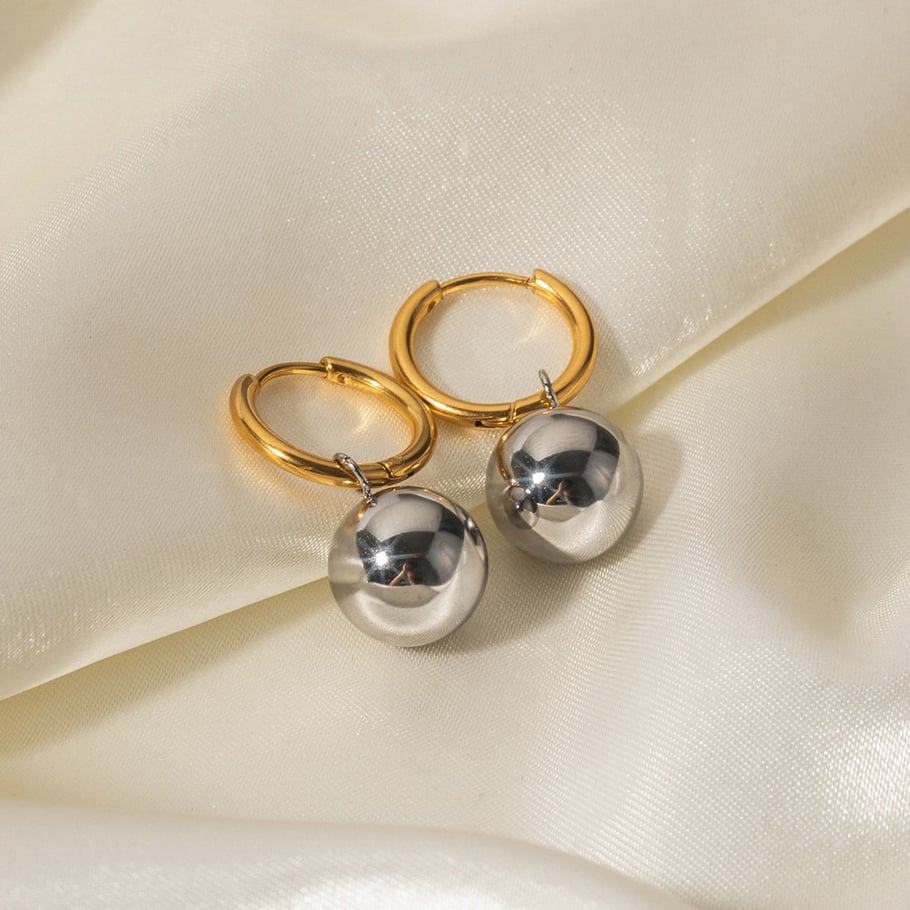 INS fashion new 18K gold stainless steel earrings gold ball pendant titanium steel earrings personalized versatile earrings jewelry for women Picture6