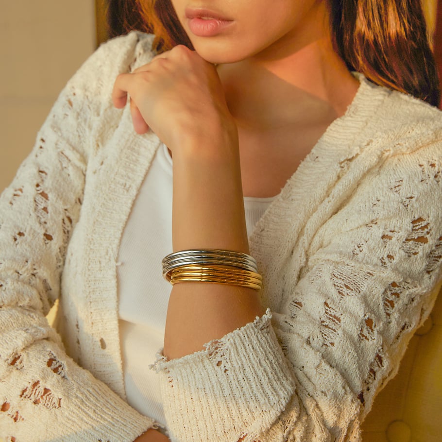 1 Piece Ig Fashion Style Elevated Common Luxury Style Geometric Stainless Steel 18K Gold Plated Women's Open Bangles Picture3