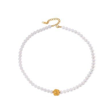 1 stück klassischer eleganter stil künstliche perle hammer muster blumenkugel edelstahl  vergoldet damen perlen halsketten h5 Bild4