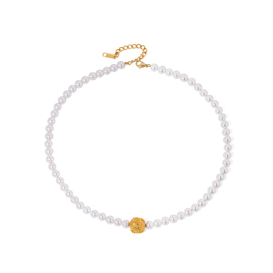1 stück klassischer eleganter stil künstliche perle hammer muster blumenkugel edelstahl  vergoldet damen perlen halsketten Bild4