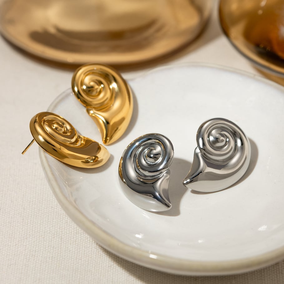 europäische und amerikanische grenzüberschreitende -stil einfache persönlichkeit mode 18 karat gold edelstahl muschel spiralmuster wirbelform ohrringe für frauen Bild2