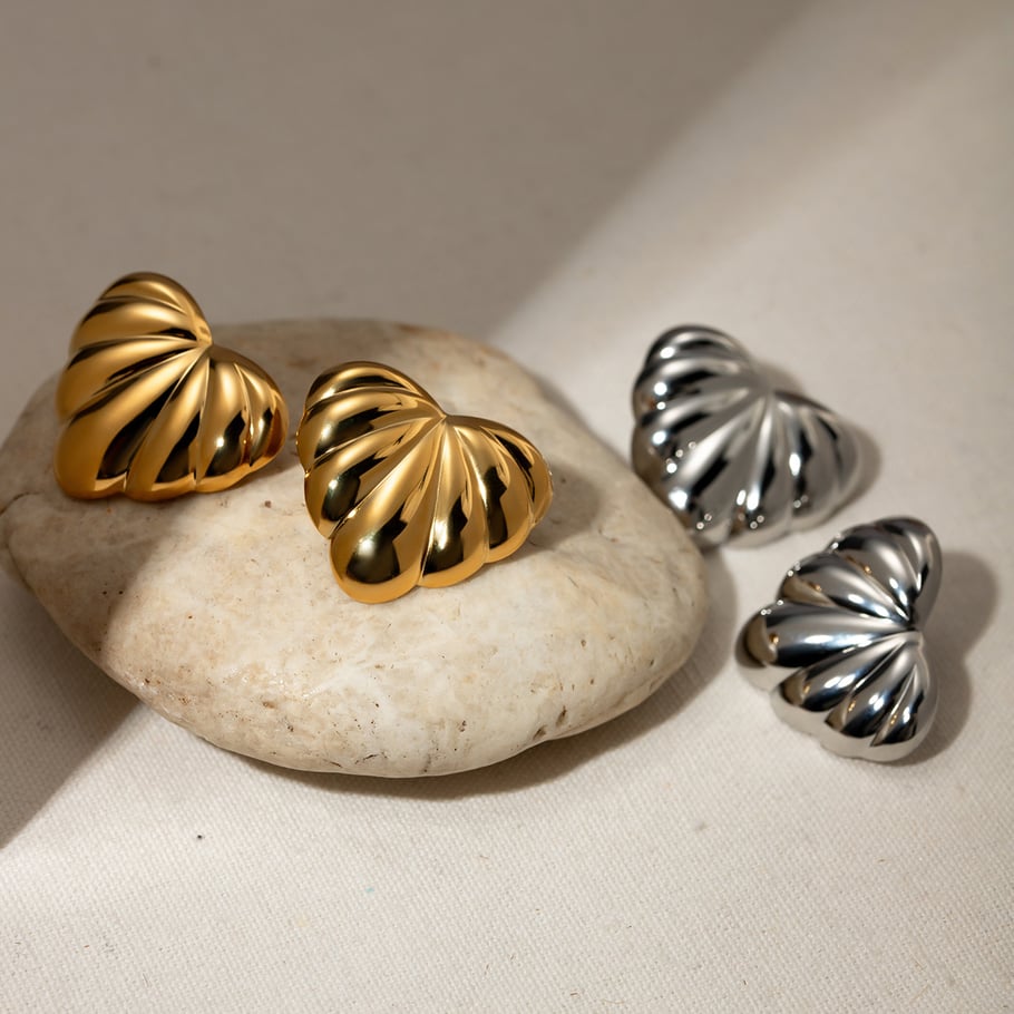 1 Pair Puff Heart Shape Stainless Steel Stud Earrings h5Picture3