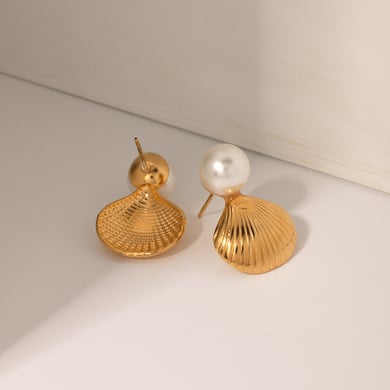 ins style cross-border new fashion temperament personality all-match 18k gold stainless steel inlaid pearl shell earrings jewelry h5 Picture7