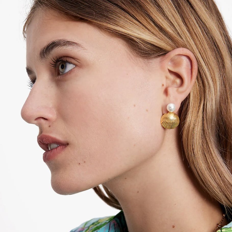 ins style cross-border new fashion temperament personality all-match 18k gold stainless steel inlaid pearl shell earrings jewelry Picture5
