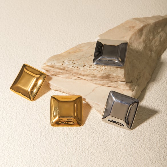 European and American cross-border INS style simple and versatile trend 18k gold stainless steel concave and convex square earrings earrings jewelry wholesale