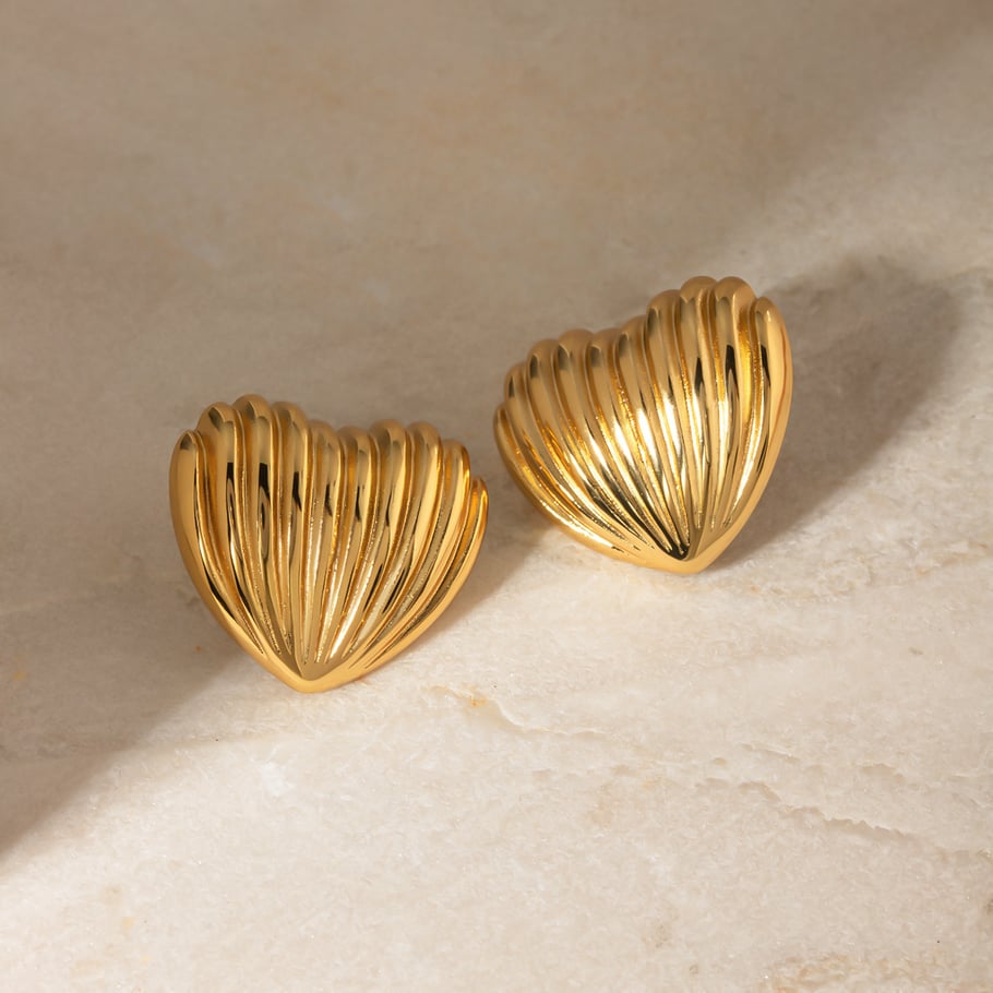 European and American cross-border ins style simple 18k gold stainless steel puff heart-shaped water drop chubby croissant earrings for women Picture7