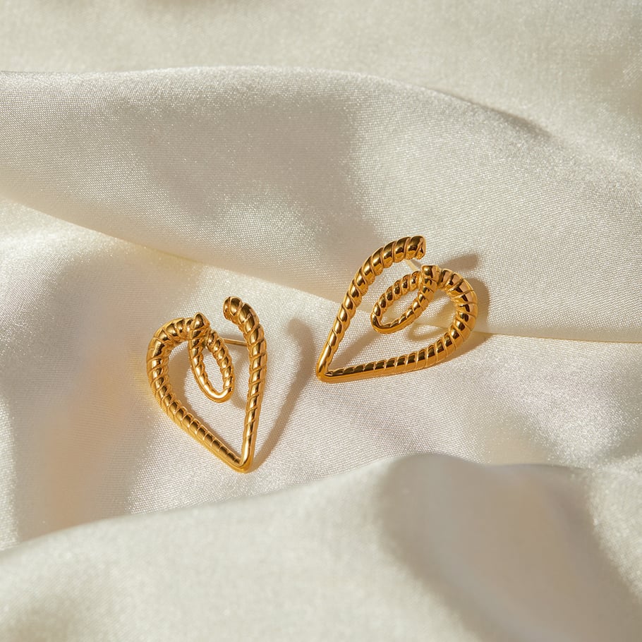 18k gold stainless steel ribbed heart-shaped earrings ins internet celebrity same style fashion trend love titanium steel earrings for women Picture7