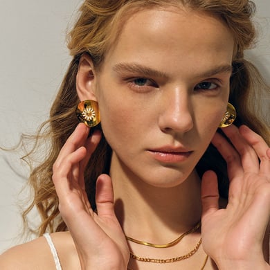 JD designer model!! Steel color/oil dripping stainless steel disc white oil dripping daisy earrings h5 Picture7