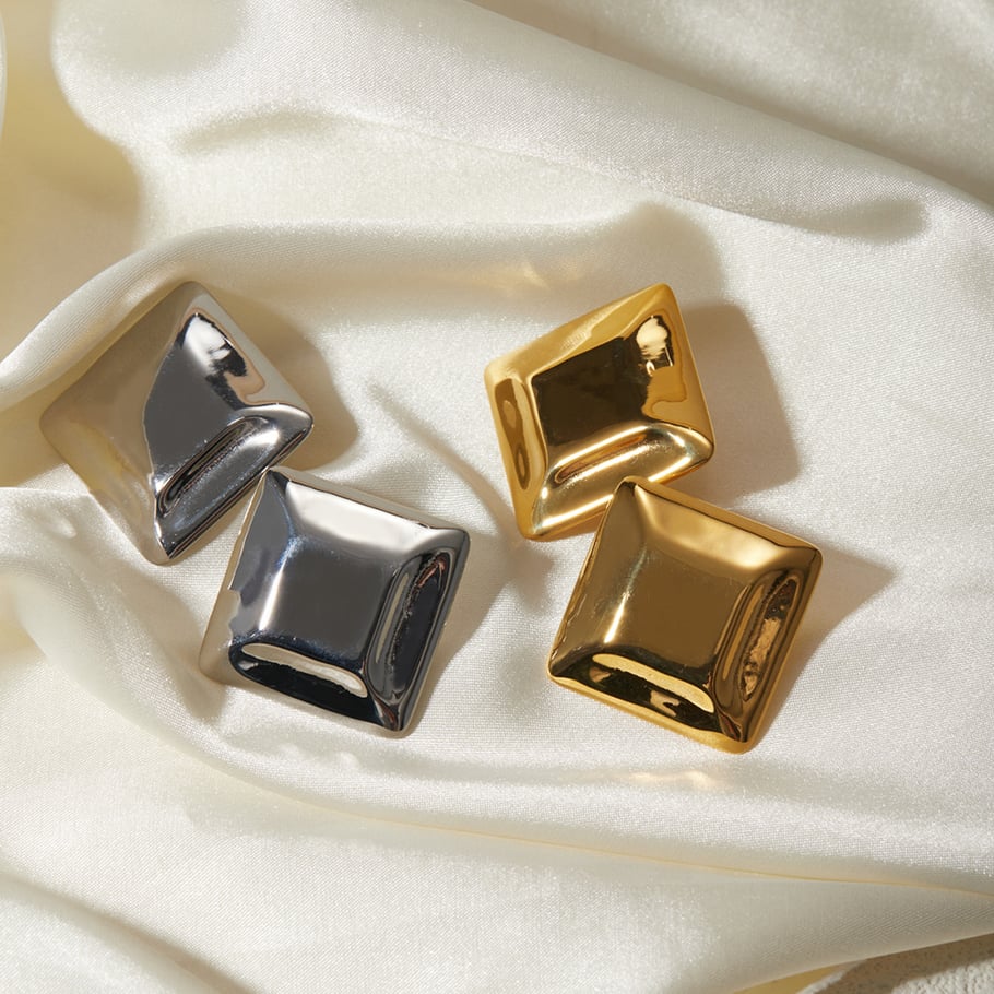 European and American cross-border INS style simple and versatile trend 18k gold stainless steel concave and convex square earrings earrings jewelry wholesale Picture4