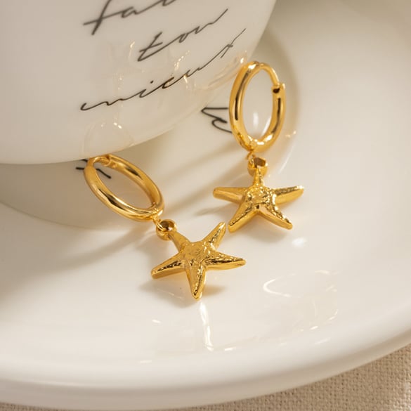 French retro ins style 18K gold stainless steel starfish pendant earrings fashionable women's versatile titanium steel non-fading earrings 2