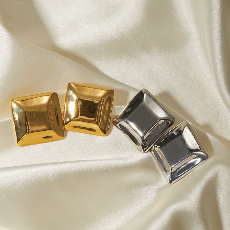 European and American cross-border INS style simple and versatile trend 18k gold stainless steel concave and convex square earrings earrings jewelry wholesale Picture5