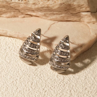18k gold stainless steel inlaid diamond stripes hollow teardrop-shaped earrings ins high-end niche unique titanium steel earrings h5 Picture4