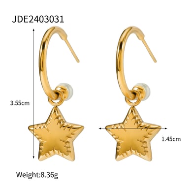 18k gold stainless steel pearl C-shaped heart-shaped earrings ins Internet celebrity same style five-pointed star titanium steel ear buckle earrings h5 Picture8