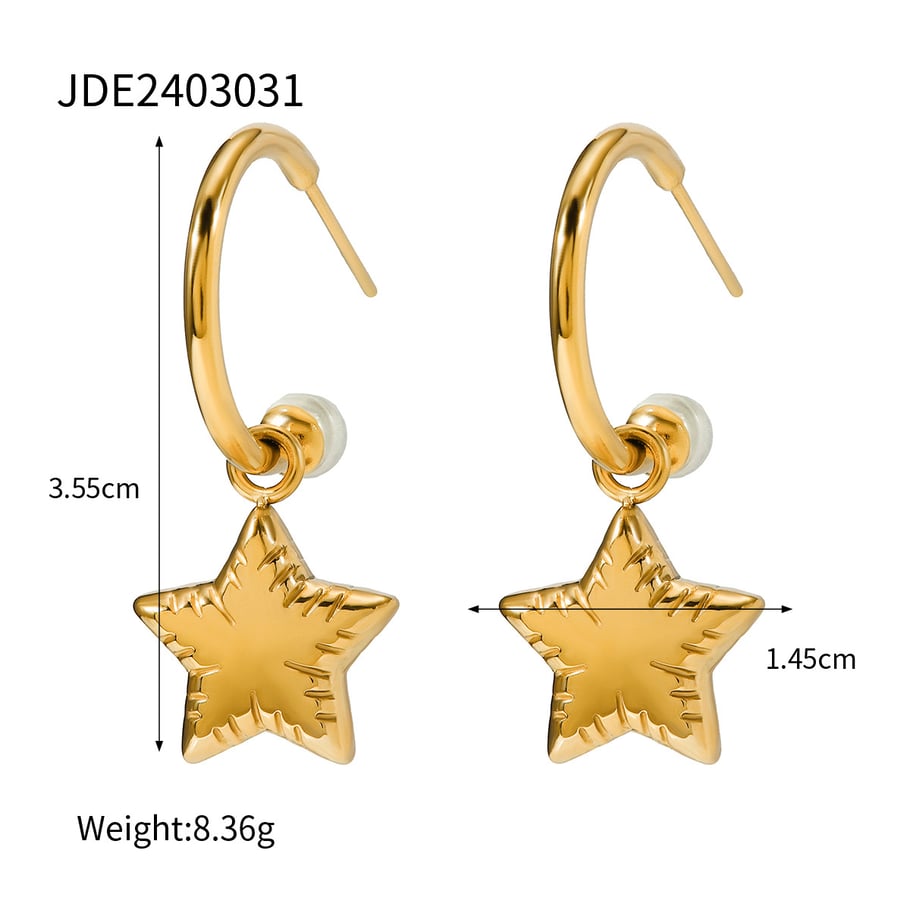 18k gold stainless steel pearl C-shaped heart-shaped earrings ins Internet celebrity same style five-pointed star titanium steel ear buckle earrings Picture8