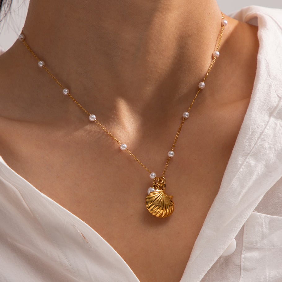 European and American new marine element series jewelry for women, high-end luxury niche titanium steel earrings and necklace accessories wholesale Picture8