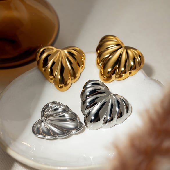 European and American cross-border ins style simple 18k gold stainless steel puff heart-shaped water drop chubby croissant earrings for women 2