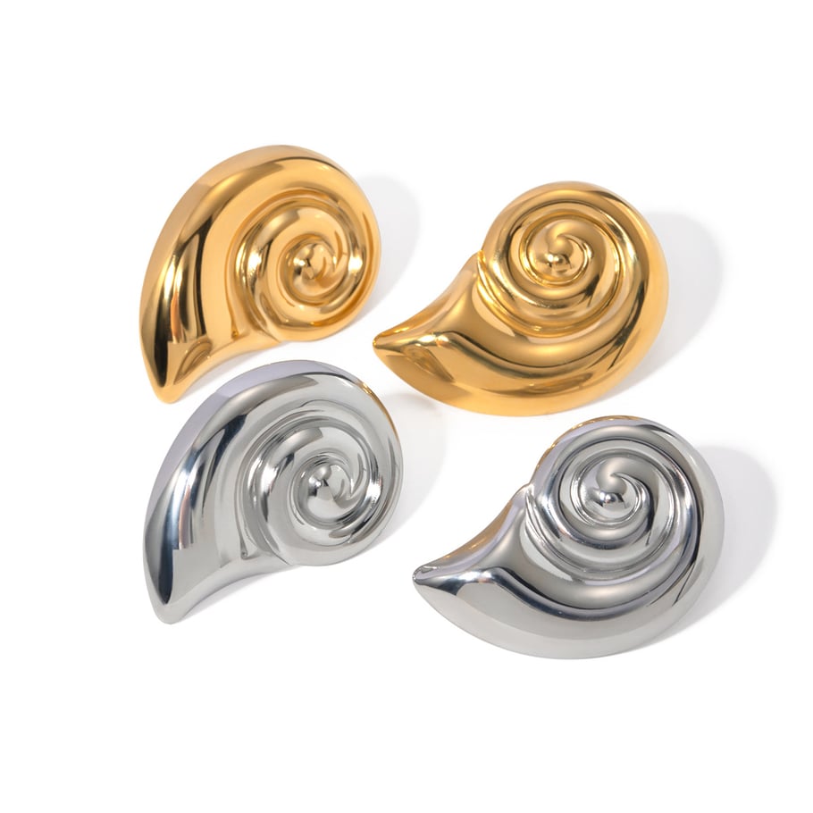 europäische und amerikanische grenzüberschreitende -stil einfache persönlichkeit mode 18 karat gold edelstahl muschel spiralmuster wirbelform ohrringe für frauen Bild5