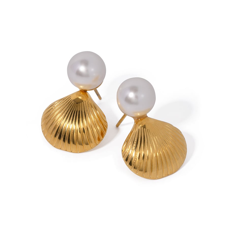 ins style cross-border new fashion temperament personality all-match 18k gold stainless steel inlaid pearl shell earrings jewelry Picture3