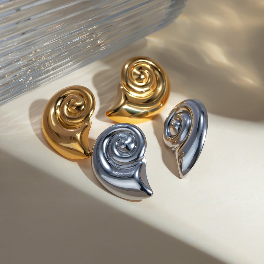 europäische und amerikanische grenzüberschreitende -stil einfache persönlichkeit mode 18 karat gold edelstahl muschel spiralmuster wirbelform ohrringe für frauen Bild4