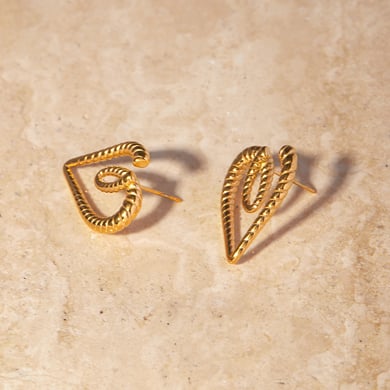 18k gold stainless steel ribbed heart-shaped earrings ins internet celebrity same style fashion trend love titanium steel earrings for women h5 Picture5