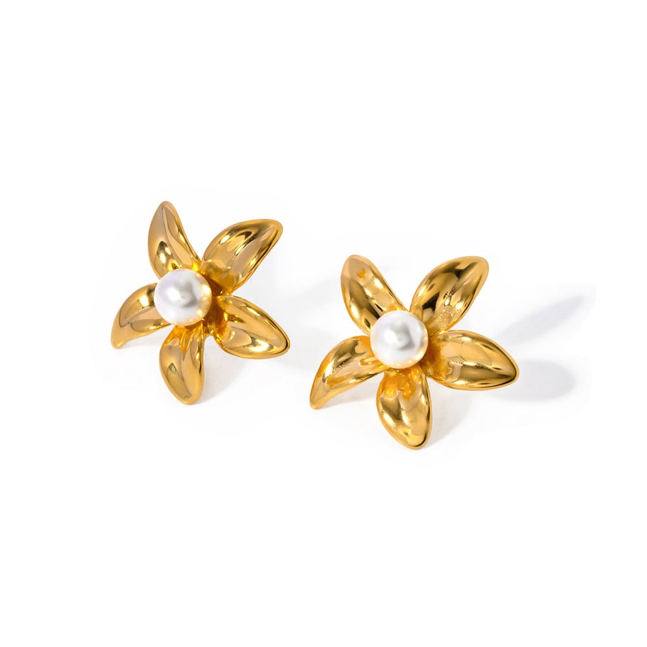 European and American cross-border INS style personality trend 18k gold stainless steel inlaid pearl flower earrings earrings jewelry wholesale Picture6
