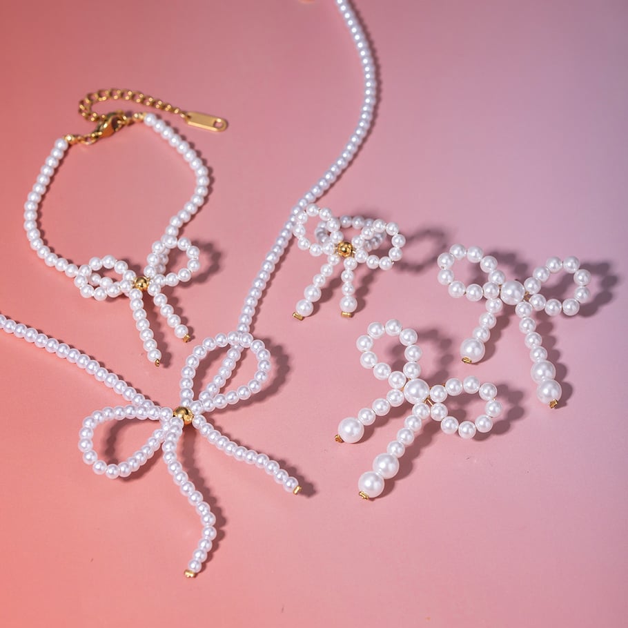 europäische und amerikanische grenzüberschreitende -stil mode licht luxus high-end 18 karat gold edelstahl bogen perle ohrringe ohrringe zubehör für frauen Bild2