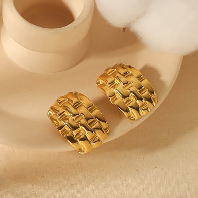 1 Paar personalisierte, klassische Ohrringe aus 18 Karat vergoldetem Edelstahl mit geometrischer Webstruktur für Damenschmuck zum täglichen Tragen h5 Bild5