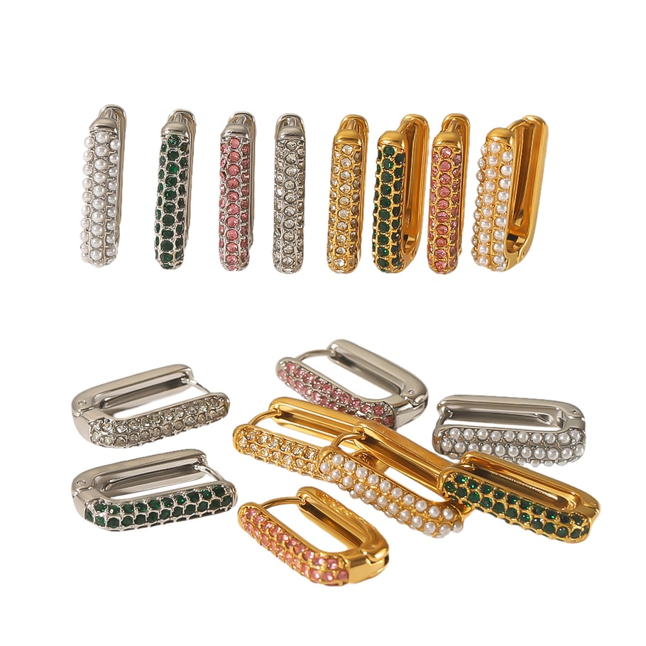 1 Paar stilvolle, schlichte rechteckige Ohrringe mit Diamantperlen aus 18 Karat vergoldetem Edelstahl für Damenschmuck zum täglichen Tragen Bild5
