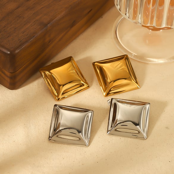 1 pair of fashionable high quality 18k gold plated stainless steel geometric square earrings suitable for women's daily wear 2