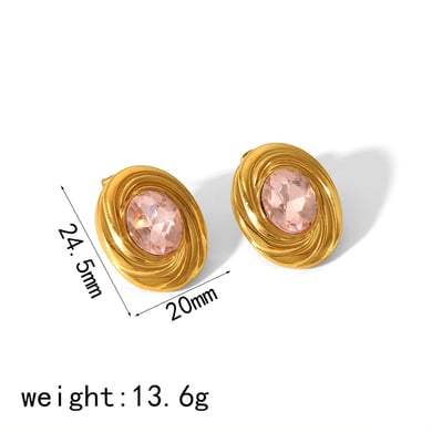 1 pair of simple and stylish 18k gold-plated stainless steel diamond threaded oval earrings for women's daily wear h5 Picture5