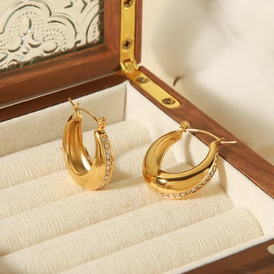 1 pair of classic fashion 18k gold-plated stainless steel polished diamond U-shaped earrings for women's jewelry for daily wear h5 Picture3