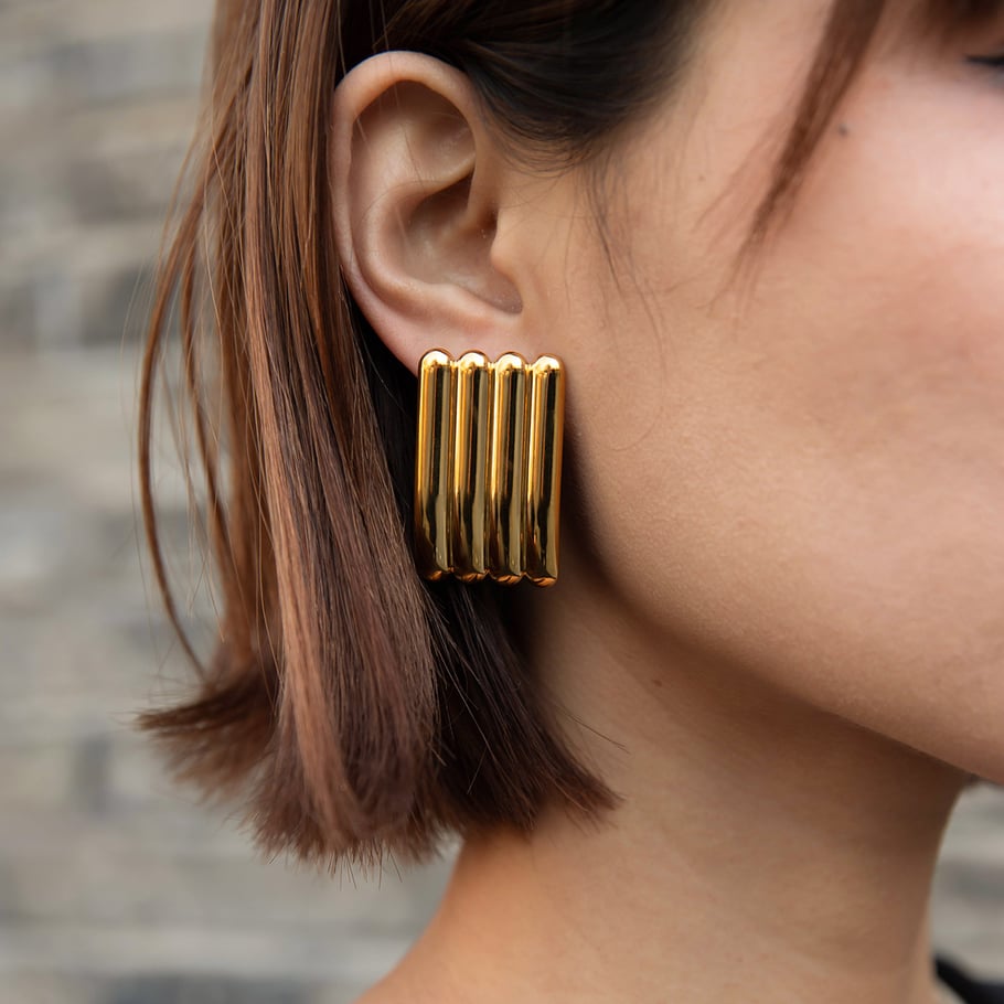 1 Pair Simple Series Simple Strip Stainless Steel   Gold Color  Women's Stud Earrings Picture3