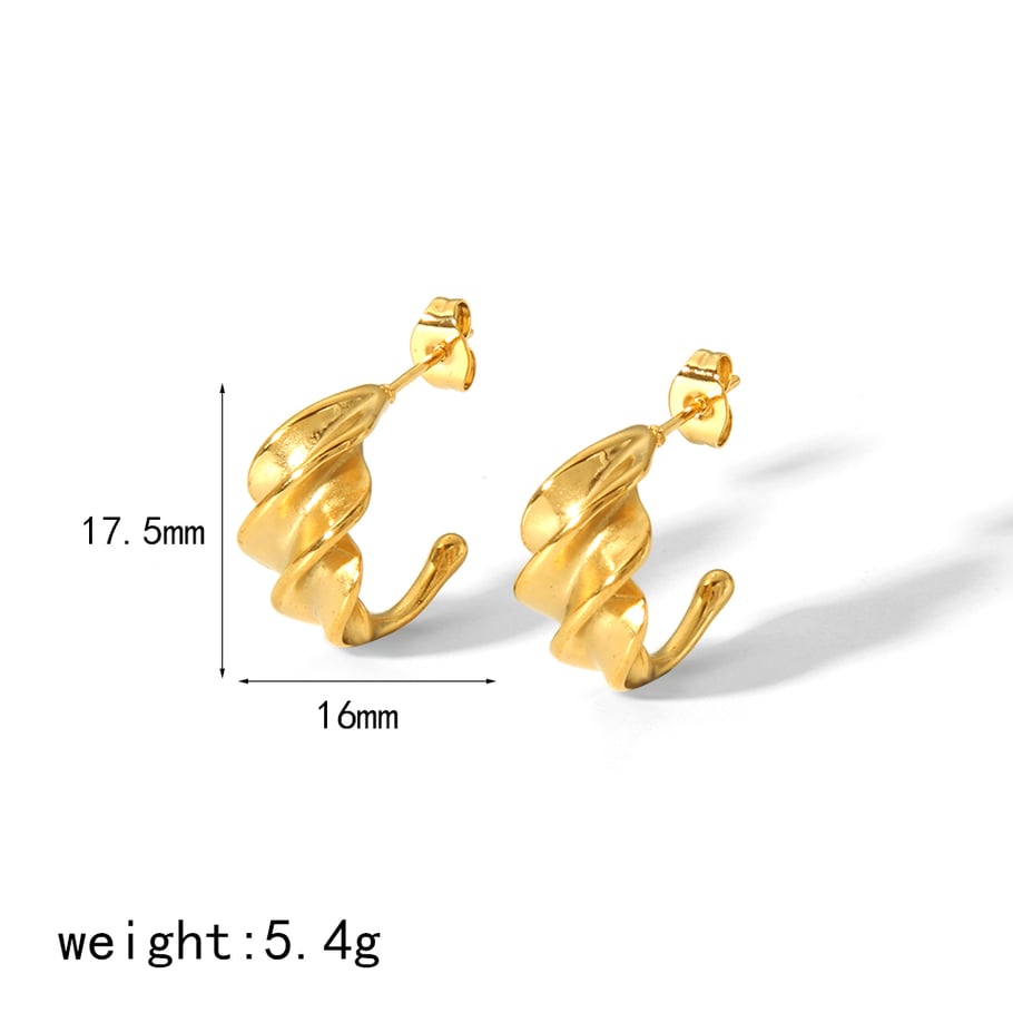 1 pair of classic fashion 18k gold plated stainless steel C-shaped spiral earrings for women for daily wear Picture6