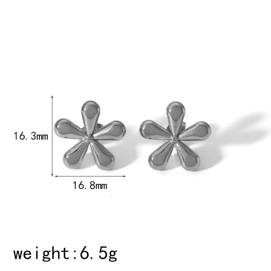 1 pair of simple and stylish 18k gold-plated stainless steel five-petal flower earrings suitable for women's daily wear Picture6