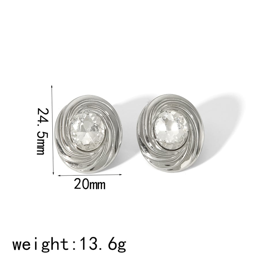 1 pair of simple and stylish 18k gold-plated stainless steel diamond threaded oval earrings for women's daily wear Picture8