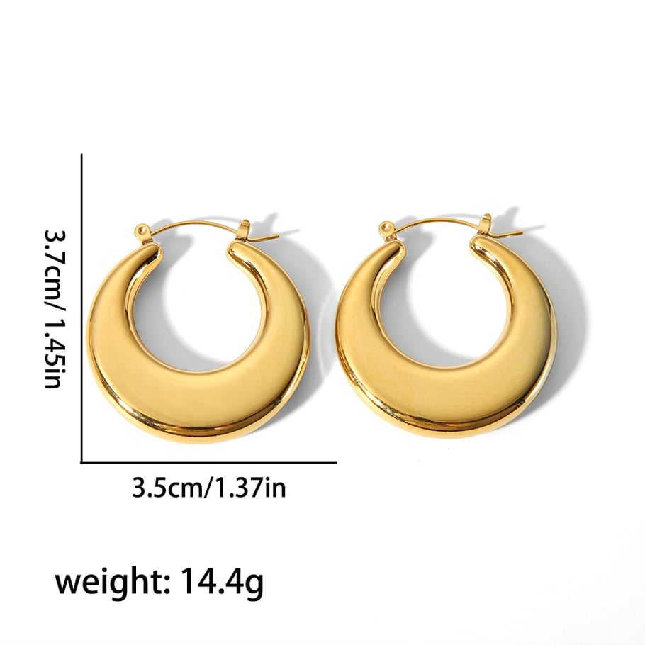 1 pair of simple classic 18k gold stainless steel smooth flat hollow earrings for women jewelry daily wear Picture5